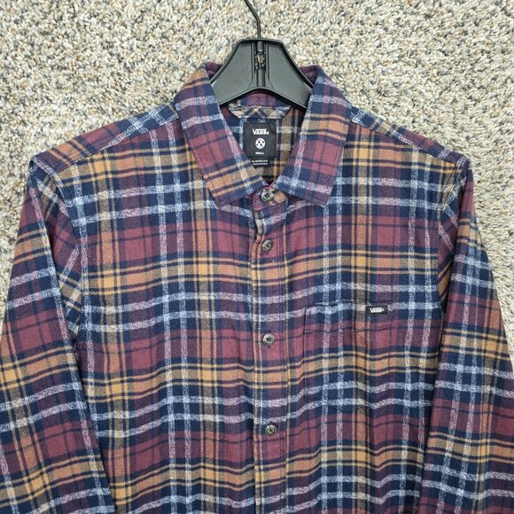 Vans Mens Shirt Small Button Up Red Plaid Flannel‎ Pocket Warm Work Thick Casual - Picture 4 of 7